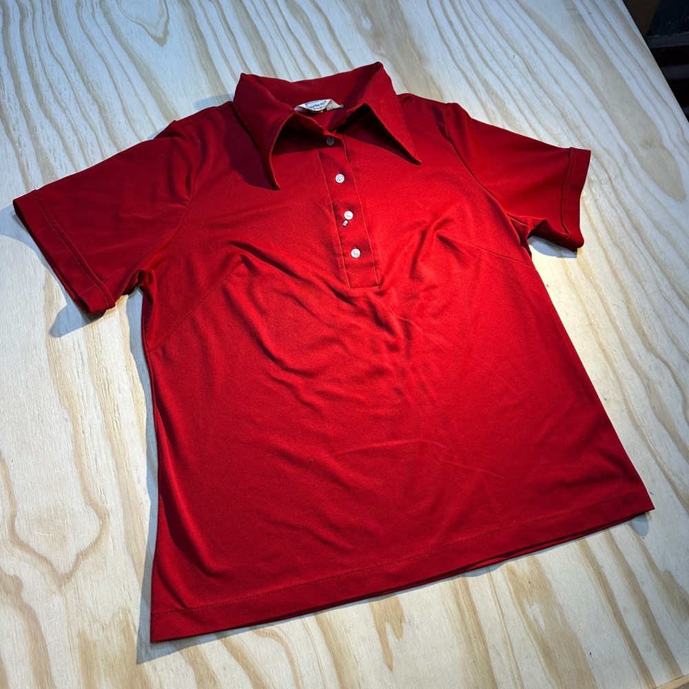 Vintage Sears Perma-Prest Red Knit Polo Shirt 70s Pointed Collar Size 40